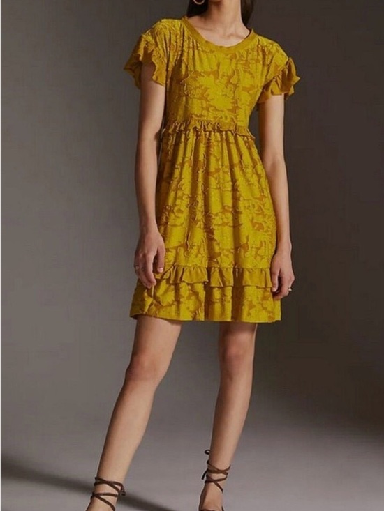 Anthropologie Dresses & Skirts - Anthropologie Playful Ruffle Mini Dress Mustard Chartreuse